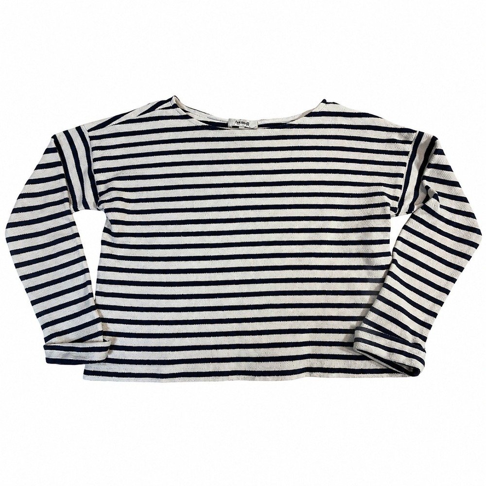 Samuji 100%‎ Cotton Top – XS White Navy Stripe Japanese Fabric